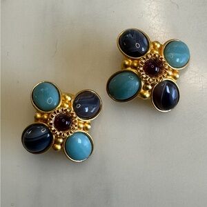 Pair of Natasha Stambouli Etruscan inspired earrings in cross shape.